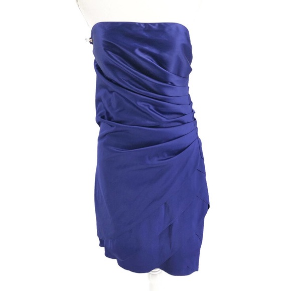 Onyx Nite NEW Womens Size 4 Strapless Purple Satin Ruched Mini Dress Event Dress - Picture 1 of 9